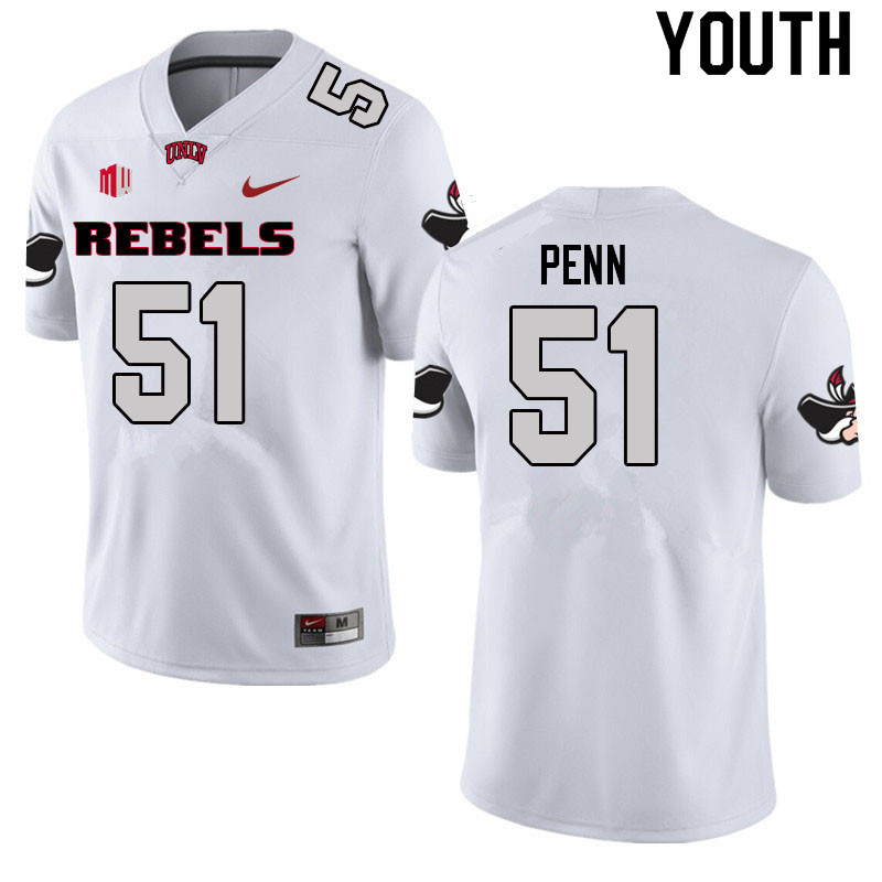 Youth #51 Valen Penn UNLV Rebels College Football Jerseys Sale-White